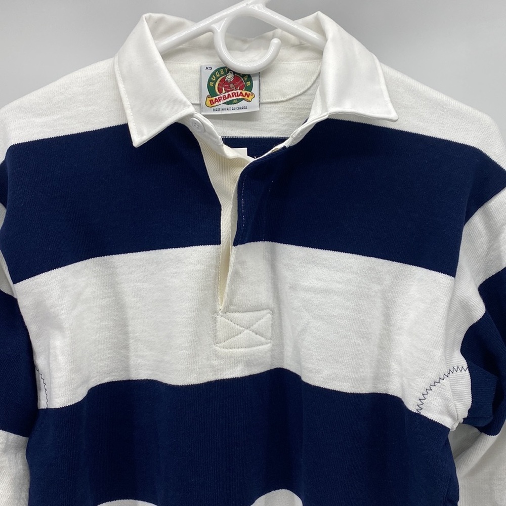 Barbarian Rugby Wear Mens Polo Shirt Long Sleeves White/ Blue Cal Berkeley - Picture 2 of 8